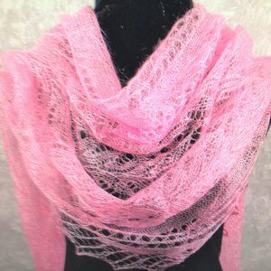Handmade knit goat wool shawl one of a kind  PINK  Victorian Lace